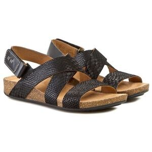 Clarks Artisan Black Strappy Sandals with Cork Sole size 7 Perri Dunes